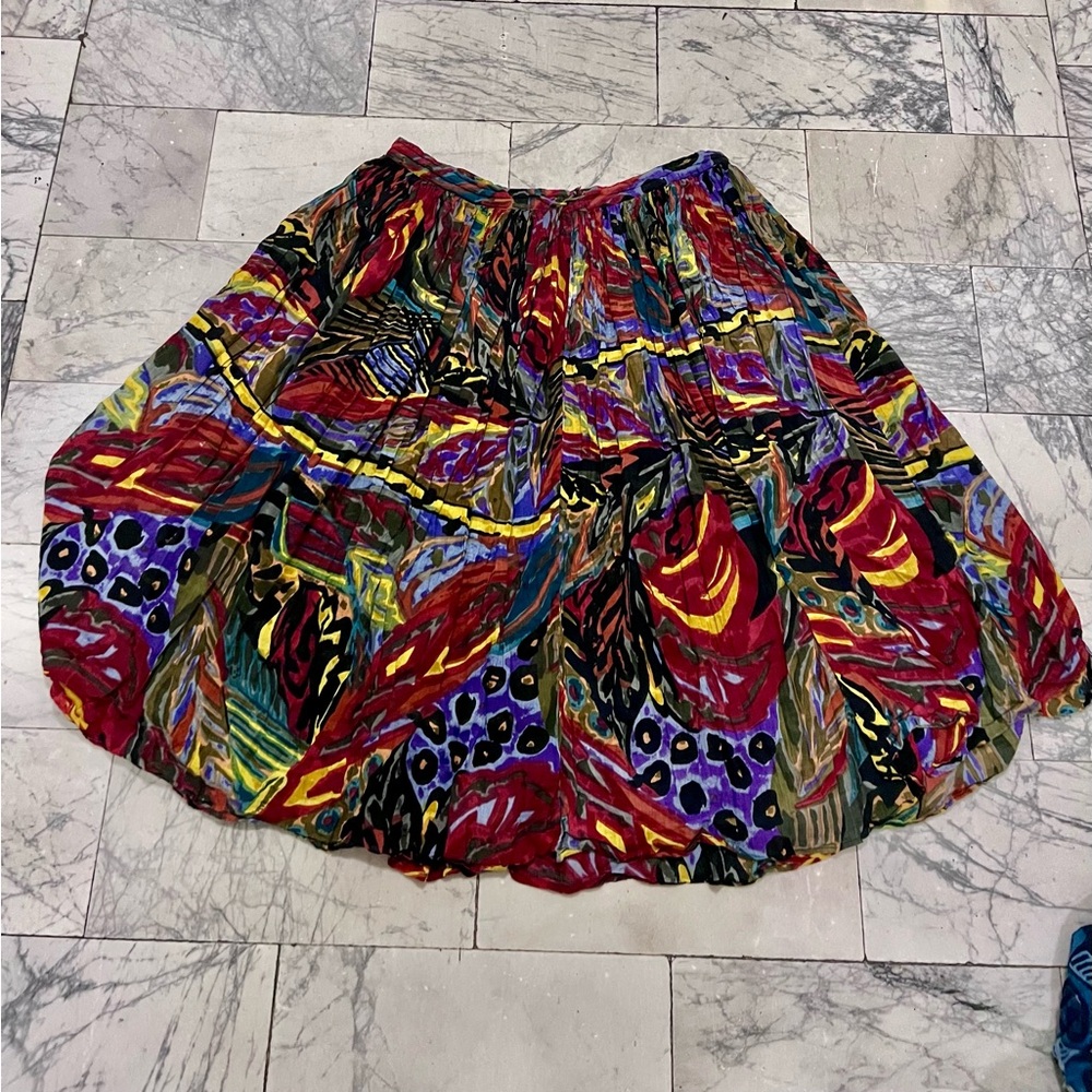 Bohemian Multicolor Circle Skirt with Elastic Waist draw string.